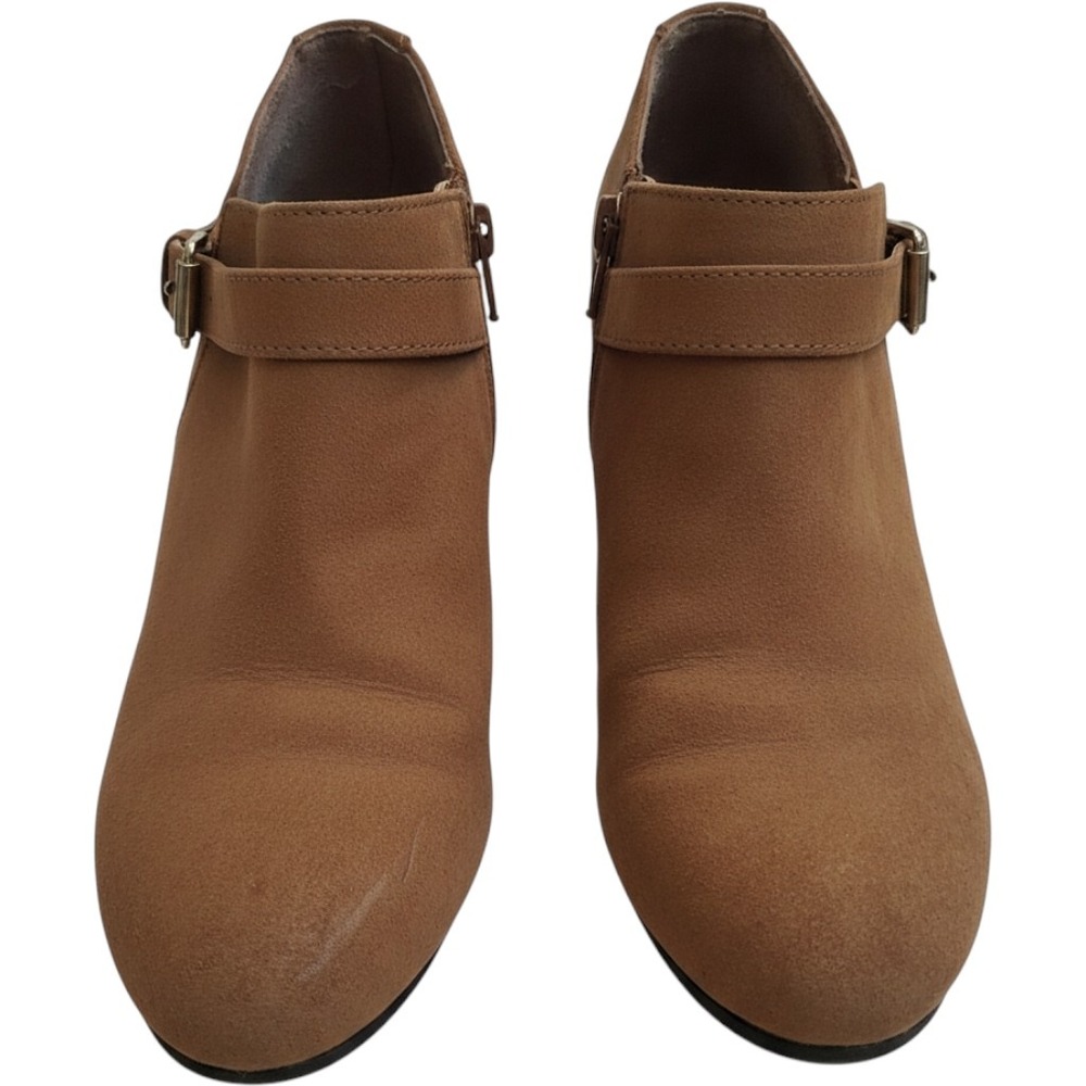 American Eagle Booties Women 7 Brown Faux Suede Buckle Block Heel Ankle Boots